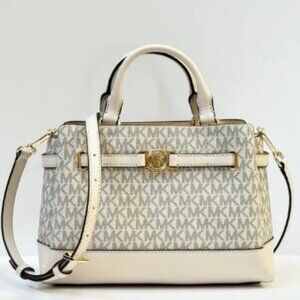 Michael Kors Reed Small Leather CZ Belted Logo Charm Crossbody Satchel Handbag